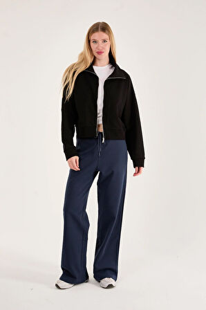 %100 Pamuk Tam Fermuarlı Kadın Sweatshirt + Pantolon Kombin (2 Parça)