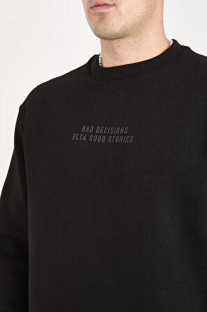 İçi Polarlı Yazı Baskılı Relax Fit Erkek Sweatshirt 