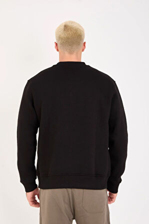İçi Polarlı Yazı Baskılı Relax Fit Erkek Sweatshirt 