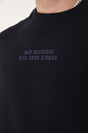 İçi Polarlı Yazı Baskılı Relax Fit Erkek Sweatshirt 