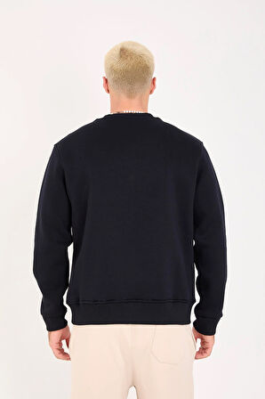 İçi Polarlı Yazı Baskılı Relax Fit Erkek Sweatshirt 