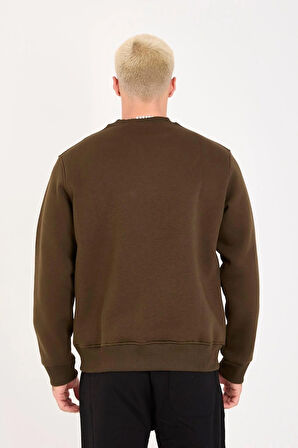 İçi Polarlı Yazı Baskılı Relax Fit Erkek Sweatshirt 