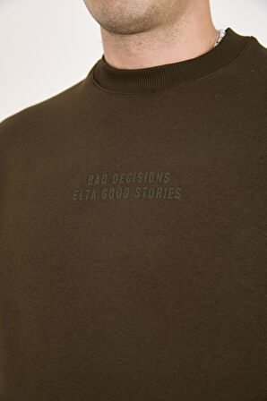 İçi Polarlı Yazı Baskılı Relax Fit Erkek Sweatshirt 