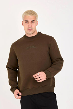 İçi Polarlı Yazı Baskılı Relax Fit Erkek Sweatshirt 