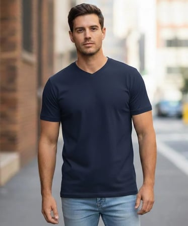 %100 Pamuklu V Yaka Slim Fit Basic Erkek T-Shirt