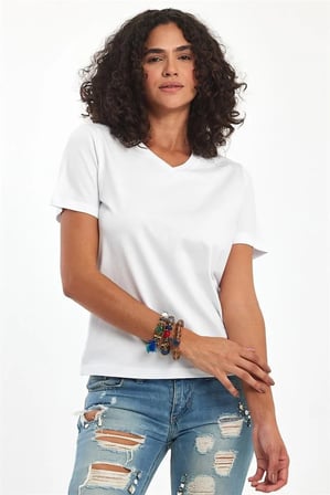 (3'Lü Paket) %100 Pamuklu V Yaka Slim Fit Basic Kadın T-Shirt