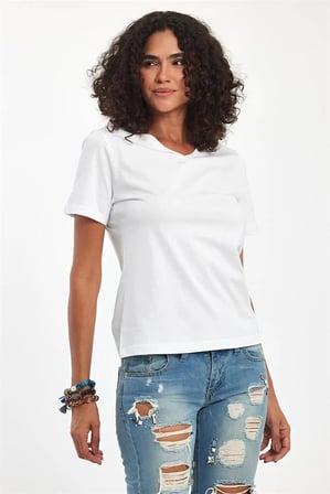 (3'Lü Paket) %100 Pamuklu V Yaka Slim Fit Basic Kadın T-Shirt