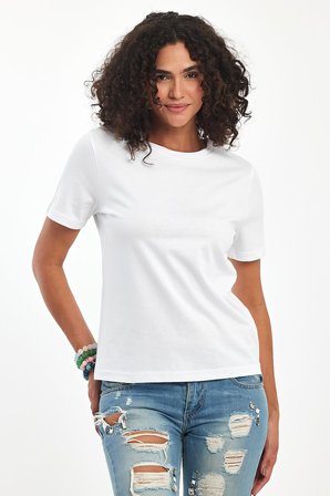 (3 Renk 3'Lü Paket) %100 Pamuklu Bisiklet Yaka Slim Fit Basic Kadın T-Shirt