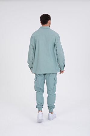 %100 Pamuk, İp Bağlamalı Kargo Jogger + Gabardin Gömlek Takım
