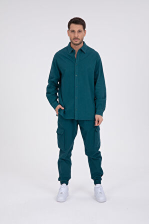 %100 Pamuk, İp Bağlamalı Kargo Jogger + Gabardin Gömlek Takım
