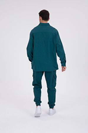 %100 Pamuk, İp Bağlamalı Kargo Jogger + Gabardin Gömlek Takım