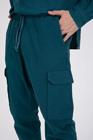 %100 Pamuk, İp Bağlamalı Kargo Jogger + Gabardin Gömlek Takım