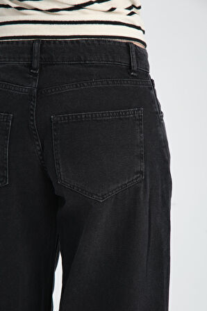 Yüksek Bel Wide Leg %100 Pamuk Jean Pantolon