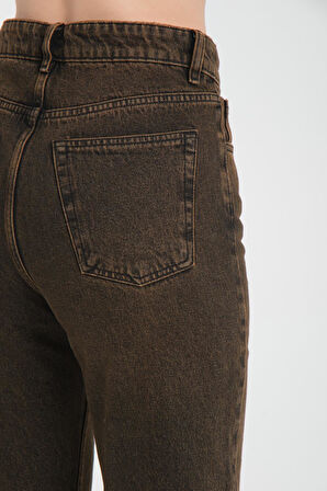 Yüksek Bel Fermuarlı Wideleg Fit %100 Pamuk Jean Pantolon