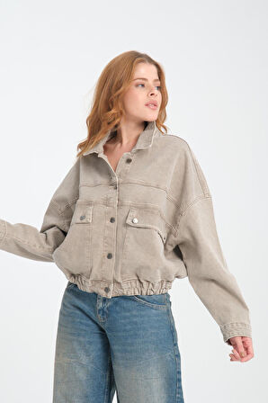 %100 Pamuk Kadın Kot Ceket - Cepli ve Şık Tasarım