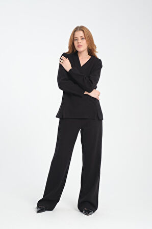 Kadın V Yaka Sweatshirt ve Pantolon Takımı - Rahat ve Şık Günlük Kullanım için İdeal