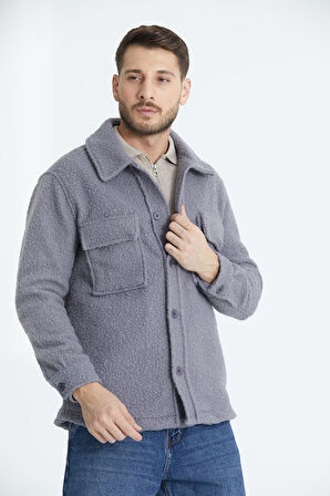 %100 Pamuk, Gömlek Yaka, Düğmeli Erkek Welsoft Peluş Ceket