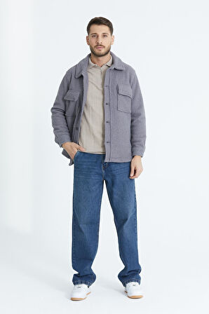 %100 Pamuk, Gömlek Yaka, Düğmeli Erkek Welsoft Peluş Ceket