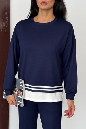 Kadın Yanı Yırtmaçlı İ̇Nce Şerit Detaylı Uzun Kol Sweatshirt Modal Takım
