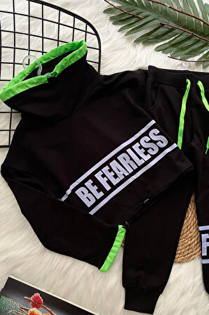 Be Fearless Balıkçı Yaka Neon Detay Kız Çocuk Eşofman Takım Siyah