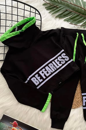 Be Fearless Balıkçı Yaka Neon Detay Kız Çocuk Eşofman Takım Siyah