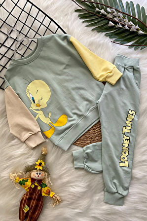 Tweety Renk Geçişli 2li Kız Çocuk Takım Su Yeşili