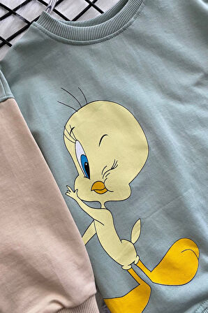 Tweety Renk Geçişli 2li Kız Çocuk Takım Su Yeşili