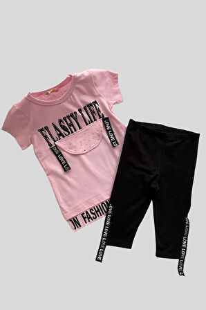 Flashy Life Taytlı Kız Çocuk Takım Pembe