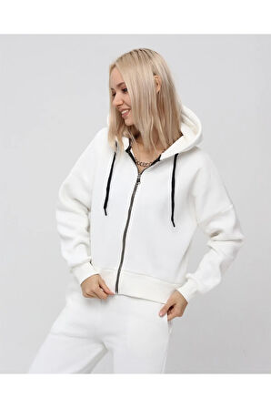 Kadın Tam Fermuarlı Crop Sweatshirt 5503b