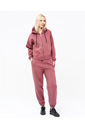 Kadın Tam Fermuarlı Crop Sweatshirt 5503g