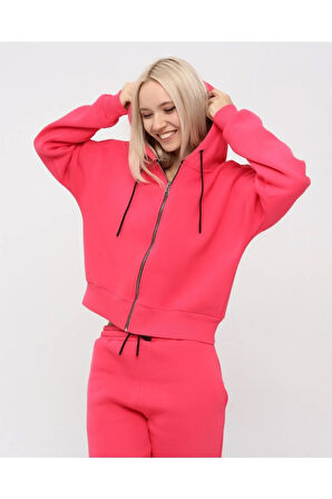 Kadın Tam Fermuarlı Crop Sweatshirt 5503f