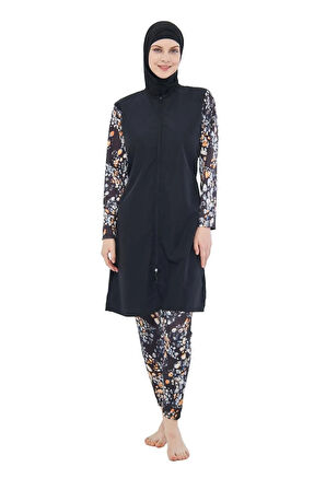 Tam Kapalı Yarım Desenli Paraşüt Kumaş Tesettür Mayo 3428