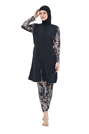 Tam Kapalı Yarım Desenli Paraşüt Kumaş Tesettür Mayo 3428