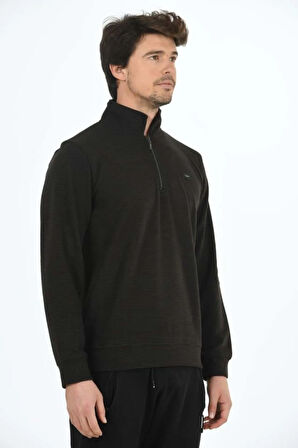 Erkek Supersoft Yarım fermuar Yakalı Selanik Kumaş Sweatshirt 5237-S