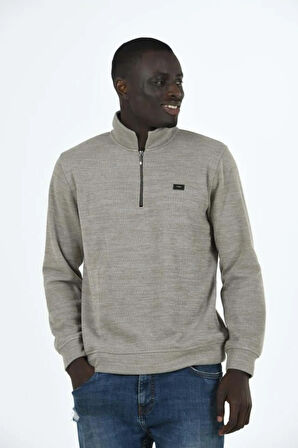 Erkek Supersoft Yarım fermuar Yakalı Selanik Kumaş Sweatshirt 5237-S