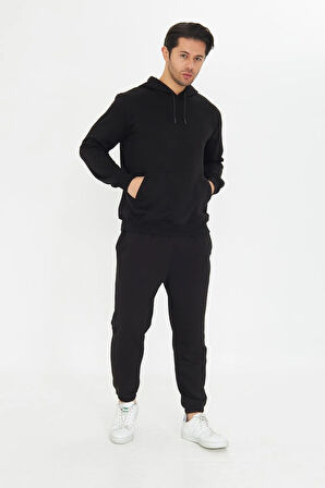 Şardonsuz 3 iplik Pamuklu Basic Kapüşonlu Unisex Eşofman Takımı 5737