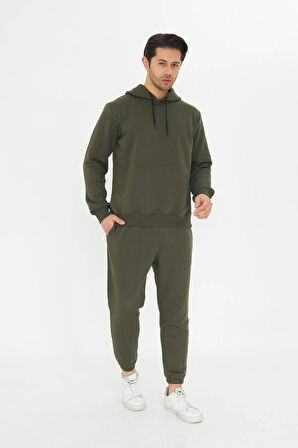 Şardonsuz 3 iplik Pamuklu Basic Kapüşonlu Unisex Eşofman Takımı 5737