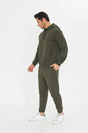 Şardonsuz 3 iplik Pamuklu Basic Kapüşonlu Unisex Eşofman Takımı 5737