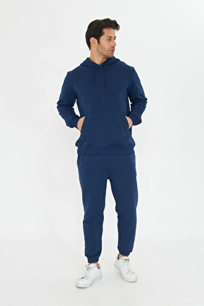 Şardonsuz 3 iplik Pamuklu Basic Kapüşonlu Unisex Eşofman Takımı 5737