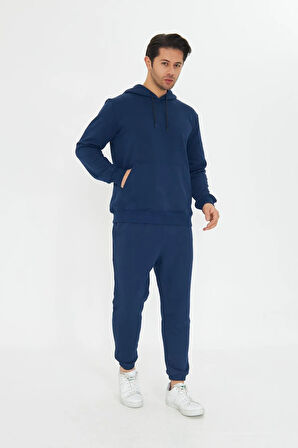 Şardonsuz 3 iplik Pamuklu Basic Kapüşonlu Unisex Eşofman Takımı 5737