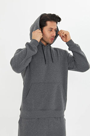 Şardonsuz 3 iplik Pamuklu Basic Kapüşonlu Unisex Eşofman Takımı 5737