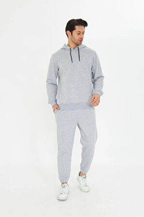 Şardonsuz 3 iplik Pamuklu Basic Kapüşonlu Unisex Eşofman Takımı 5737