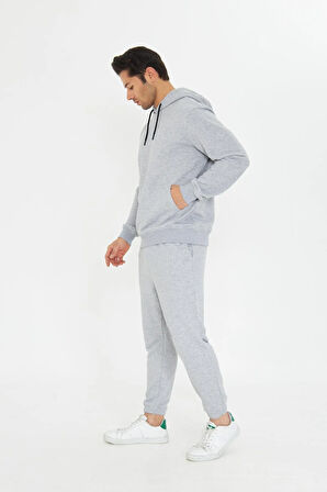 Şardonsuz 3 iplik Pamuklu Basic Kapüşonlu Unisex Eşofman Takımı 5737
