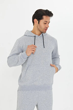 Şardonsuz 3 iplik Pamuklu Basic Kapüşonlu Unisex Eşofman Takımı 5737