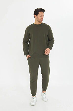 Şardonsuz 3 iplik Pamuklu Basic Bisiklet Yaka Unisex Eşofman Takımı 5738