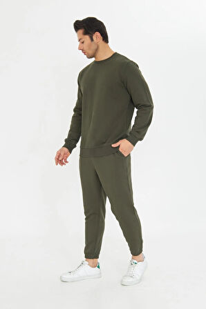 Şardonsuz 3 iplik Pamuklu Basic Bisiklet Yaka Unisex Eşofman Takımı 5738