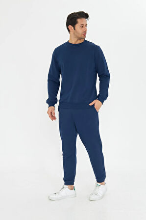 Şardonsuz 3 iplik Pamuklu Basic Bisiklet Yaka Unisex Eşofman Takımı 5738