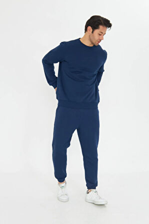 Şardonsuz 3 iplik Pamuklu Basic Bisiklet Yaka Unisex Eşofman Takımı 5738