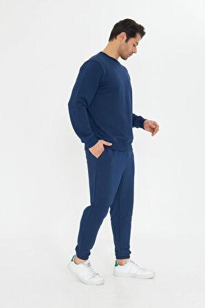 Şardonsuz 3 iplik Pamuklu Basic Bisiklet Yaka Unisex Eşofman Takımı 5738