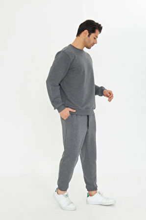 Şardonsuz 3 iplik Pamuklu Basic Bisiklet Yaka Unisex Eşofman Takımı 5738